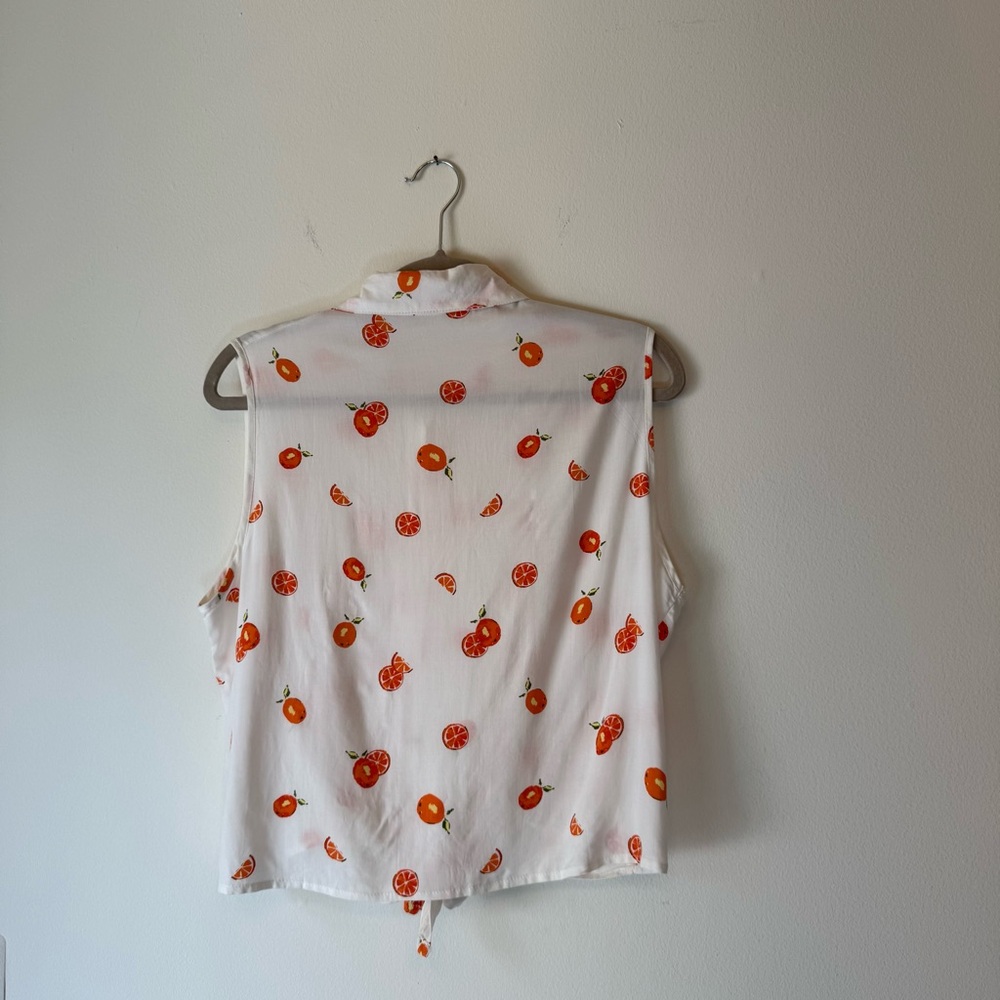 Love Notes Citrus Button-Up BlouseWhite and Orange Feminine Summer Beach 0014 - Picture 3 of 14